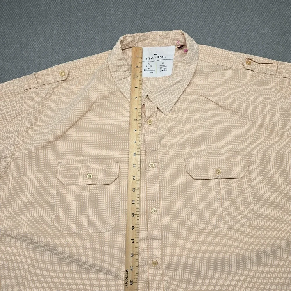 Steve's Jeans Shirt Mens‎ 3XL Beige Geometric Short Sleeve Button Up Casual